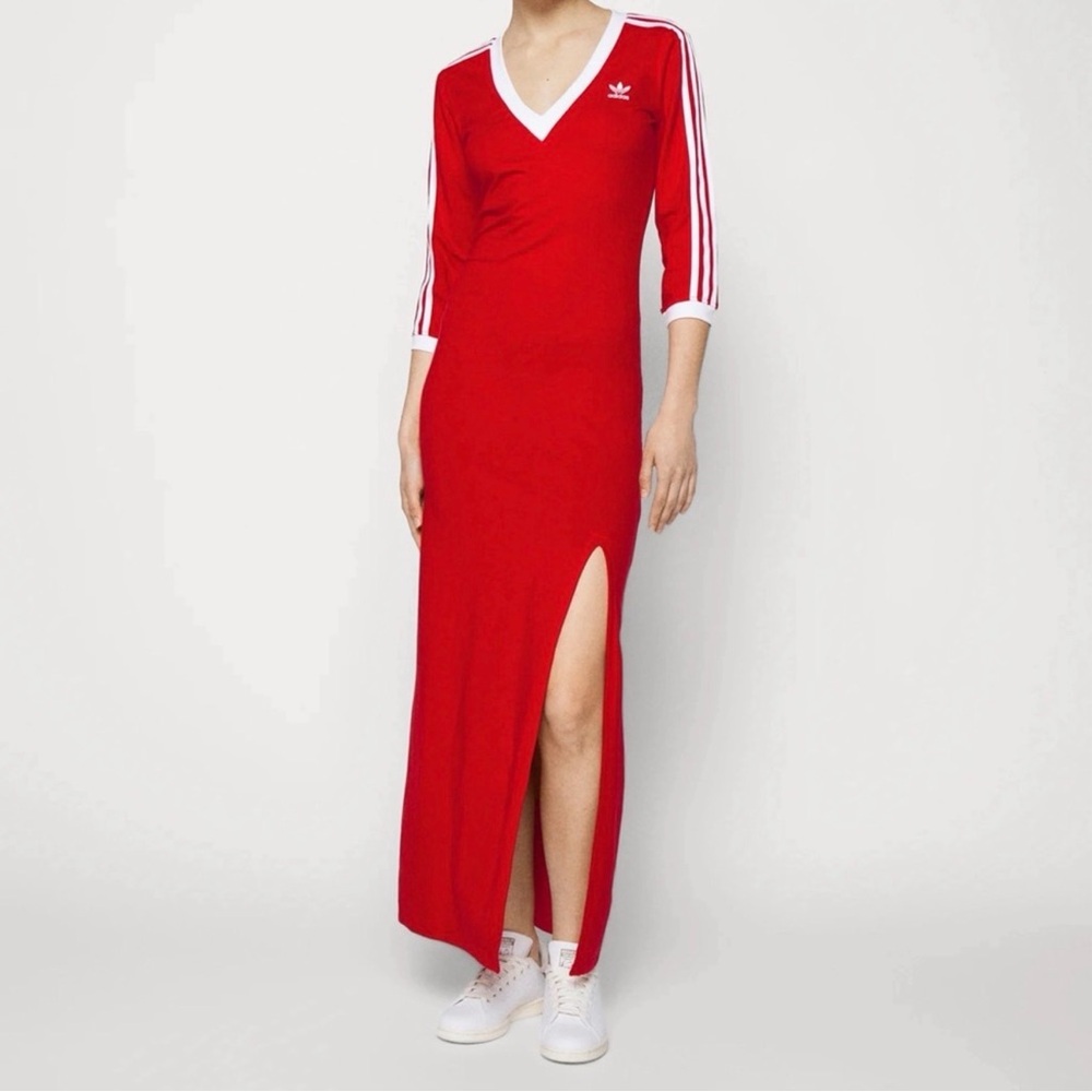 Adidas Red Long Sleeve Maxi Dress